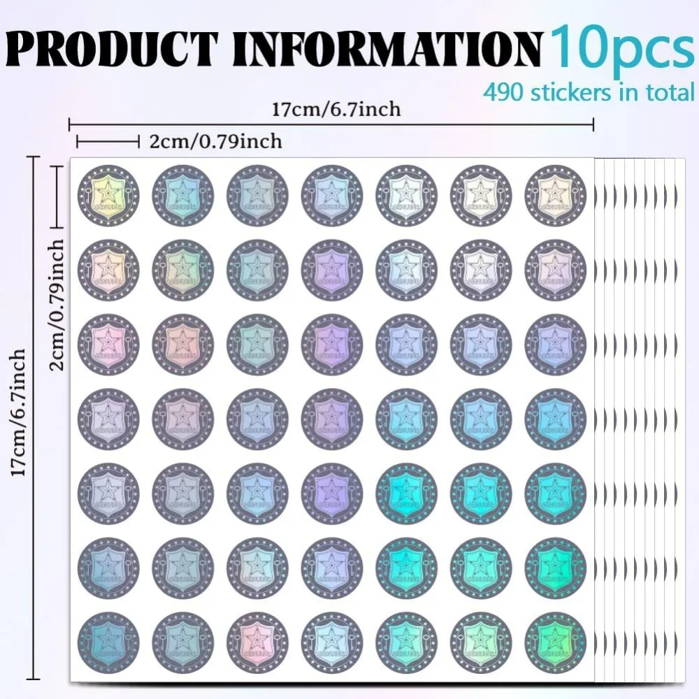 490pcs Tamper Evident Labels 0.8inch Genuine Holographic Security Seal Sticker Self Adhesive Laser Sticker Star Tamper Resistant