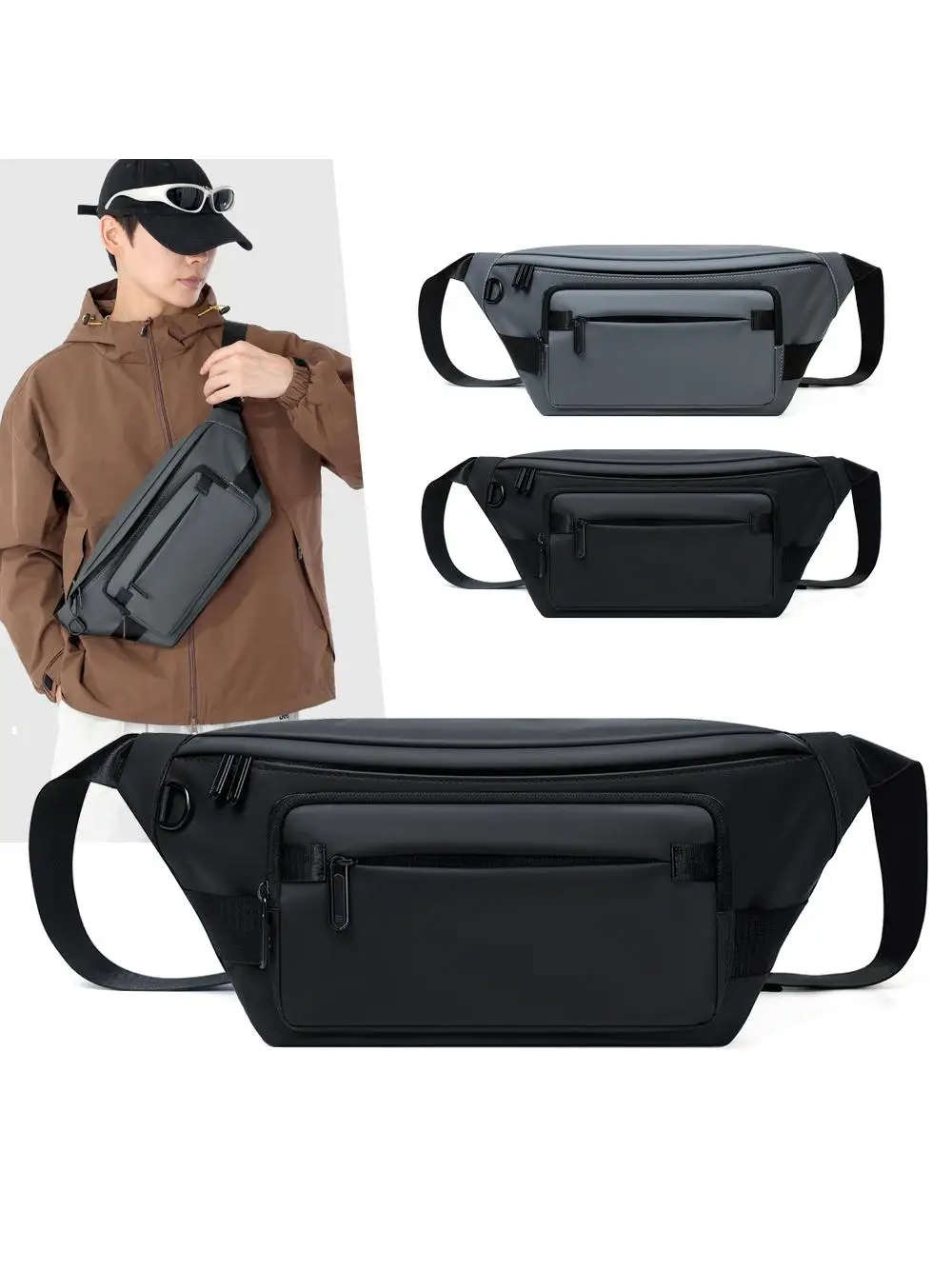 防水メンズチェストバッグ-スポーティポータブルフォンウエストバッグ-おしゃれビジネス通勤シングルショルダークロスボディバッグ