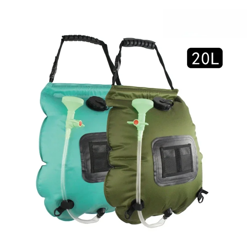 Beach Travel Shower Pocket 20L Colorful Hanging Portable Water Storage Bag with Nozzle Hose Sunbathing Pouch PVC Waterproof 2pcs