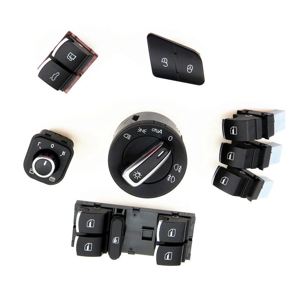 

8Pcs Chrome Headlight Switch Side Mirror Push Button Master Window Switch Kit for VW Passat Jetta 5ND941431B 5ND959855 5ND959857