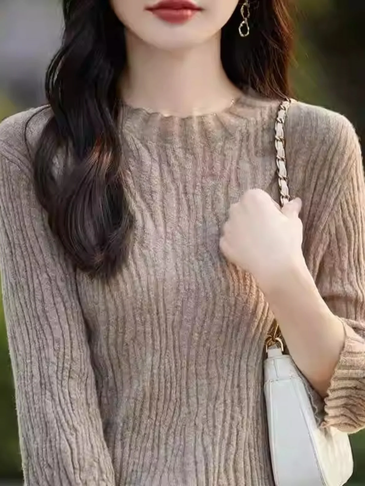 

Spring 2026 Faionable Knitted Woolen Sweater f High Collar Seven Sve Women's Euro Sle Commute Sle Regular Thin