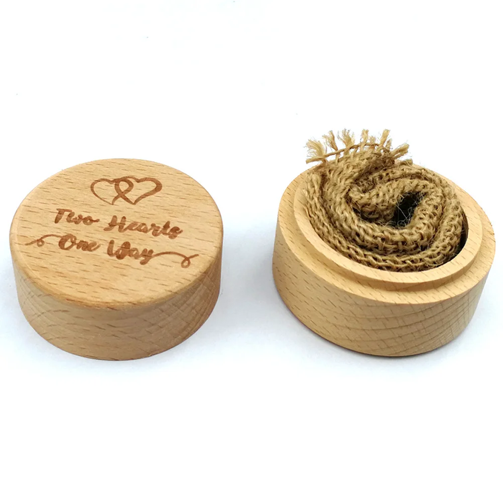 

Round Wooden Vintage Ring Box Rustic Wedding Engagement Romantic Ring Holder One Way for Proposal Storage