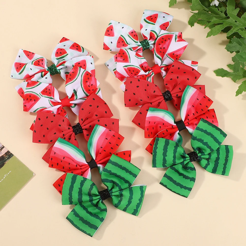 Juego de 10 Lazos para el Cabello con Estampado de Sandía de Verano en Colores Aleatorios, Pinzas para el Cabello para Niñas, Boutique Infantil, Accesorios para el Cabello para Vacaciones en la Playa