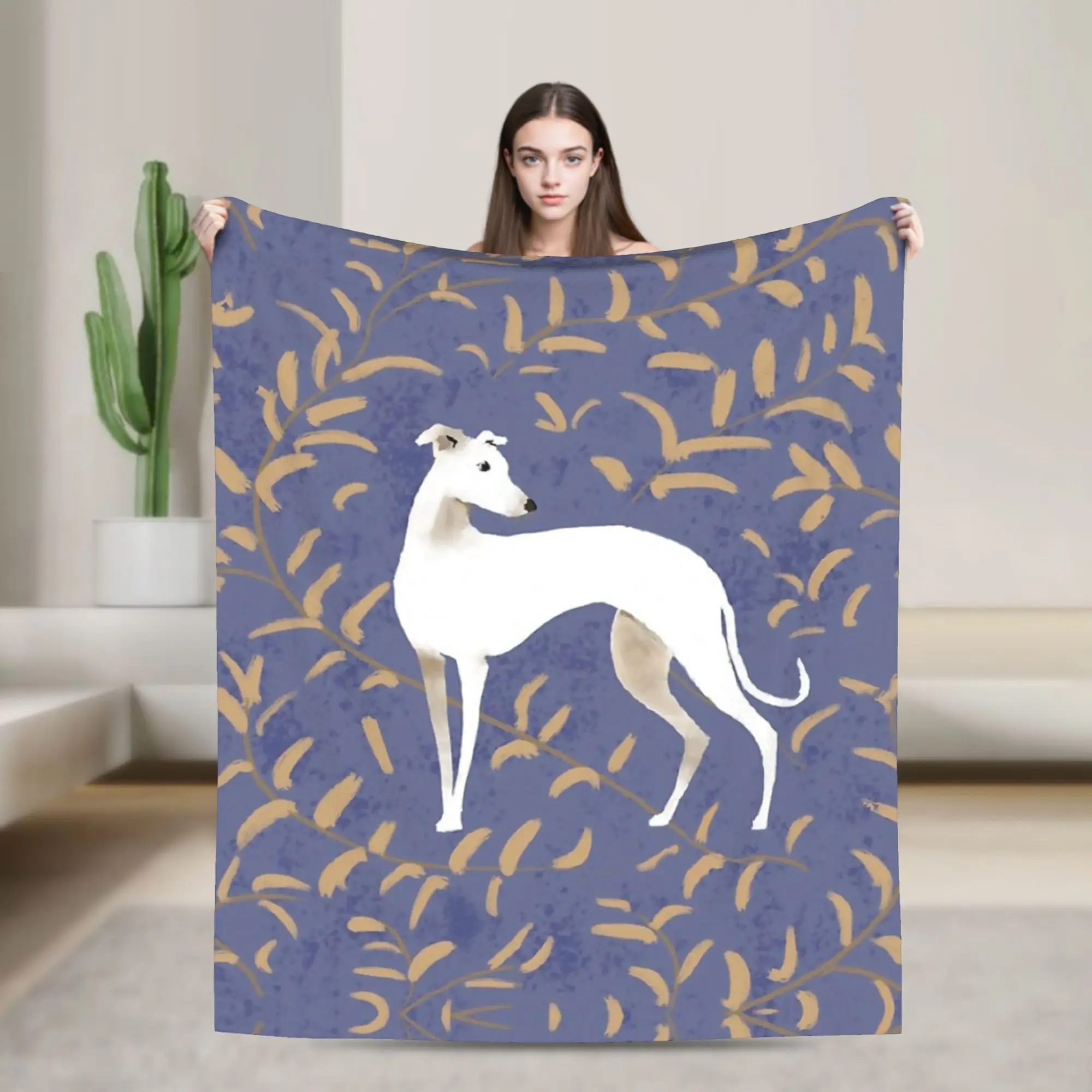 Whippet With Brown Leaves Knitted Blankets Fleece Greyhound Sighthound Dog Warm Throw Blankets for Home Couch Bedroom Quilt