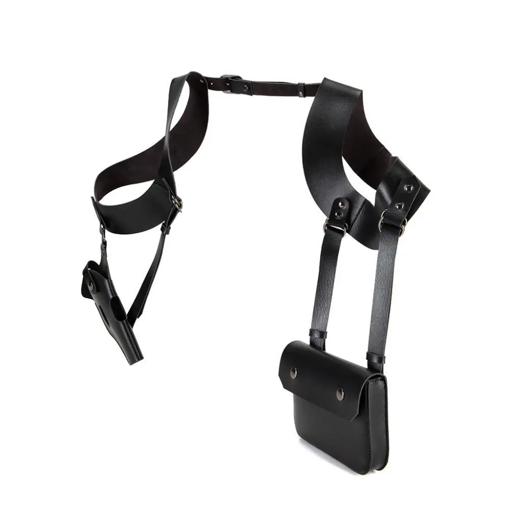 Bolsa para teléfono, funda táctica para axila, bolso cruzado Steampunk Cos, bolsa de pistola de cuero PU para eventos al aire libre, armadura de Cosplay de Halloween