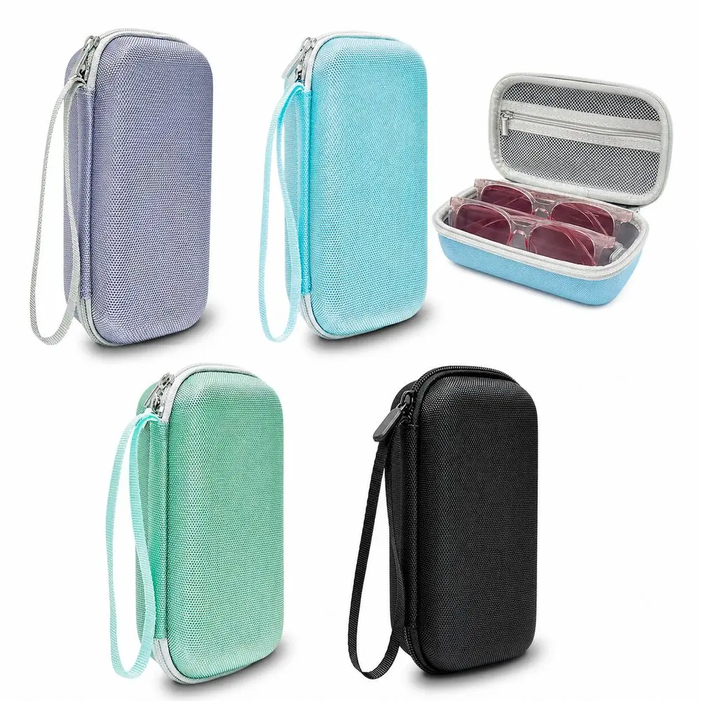 EVA Glasses Storage Box Mesh Zipper Pocket Dual Compartment Eyewear Travel Case Travel Accessories Adjustable Divider