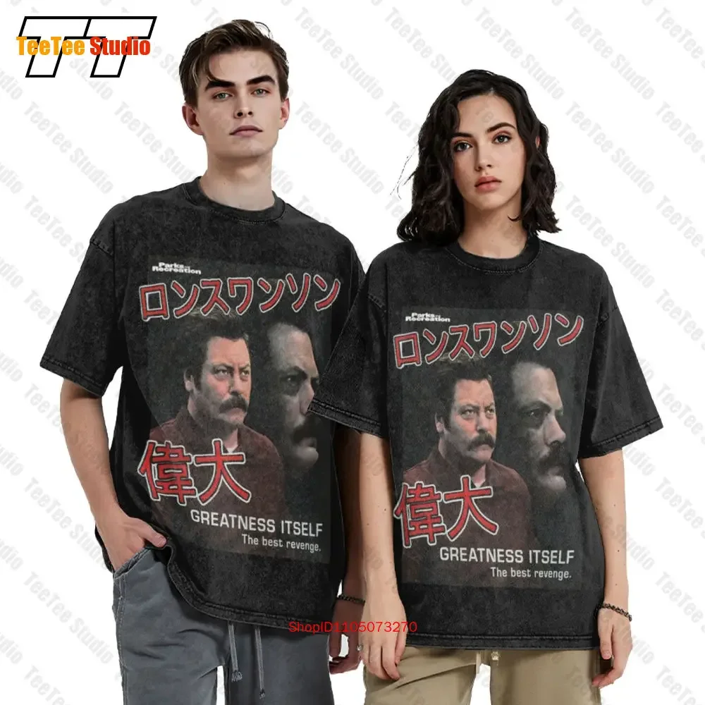 Parks And Recreation 2009 Ron Swanson Kanji Japanese Vintage Oversized T-Shirt EETJ