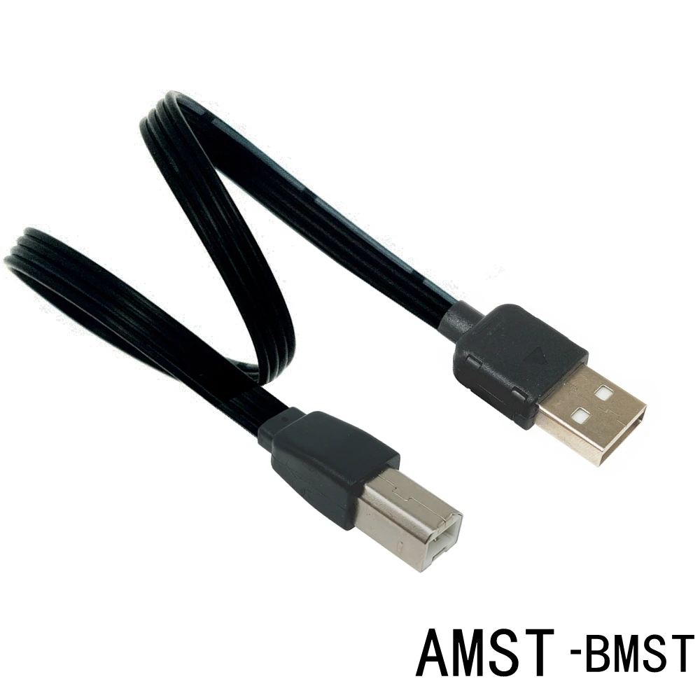 Soft silicone short wire USB to printer hard disk box data cable 0.1M 0.2M 0.5M ultra-thin USB-A to B male flexible cable elbow