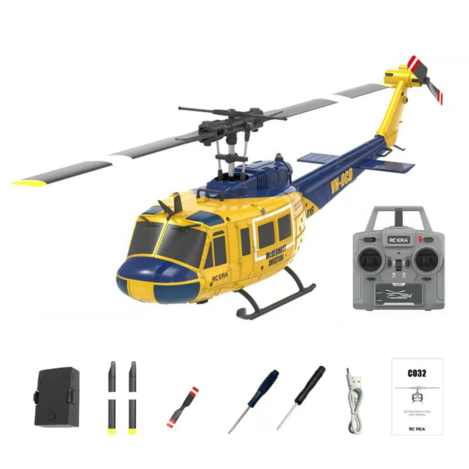 Brushless RC ERA C032 UH-1 RTF RC Helicopter 6-axis Gyroscope One Click 3D Flip UH1 Optical Flow positioning Helicopter Toy