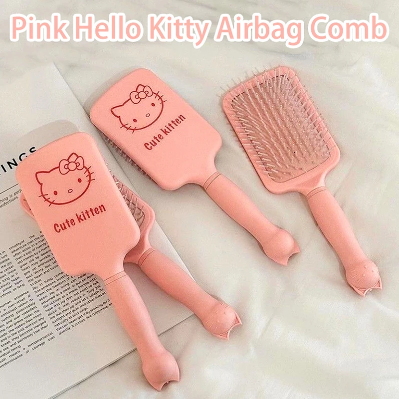 Kawaii Pink Hello Kitty Airbag Comb Sanrio KT Cat Fluffy Air Cushion Comb Head Massage Comb Scalp Meridian Comb