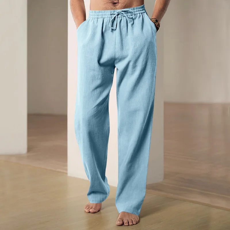 2025 Men's Spring/Summer Casual Cotton-Linen Pants - Loose Straight Fit Hip-Hop Breathable Solid Color Classic Sport Pants