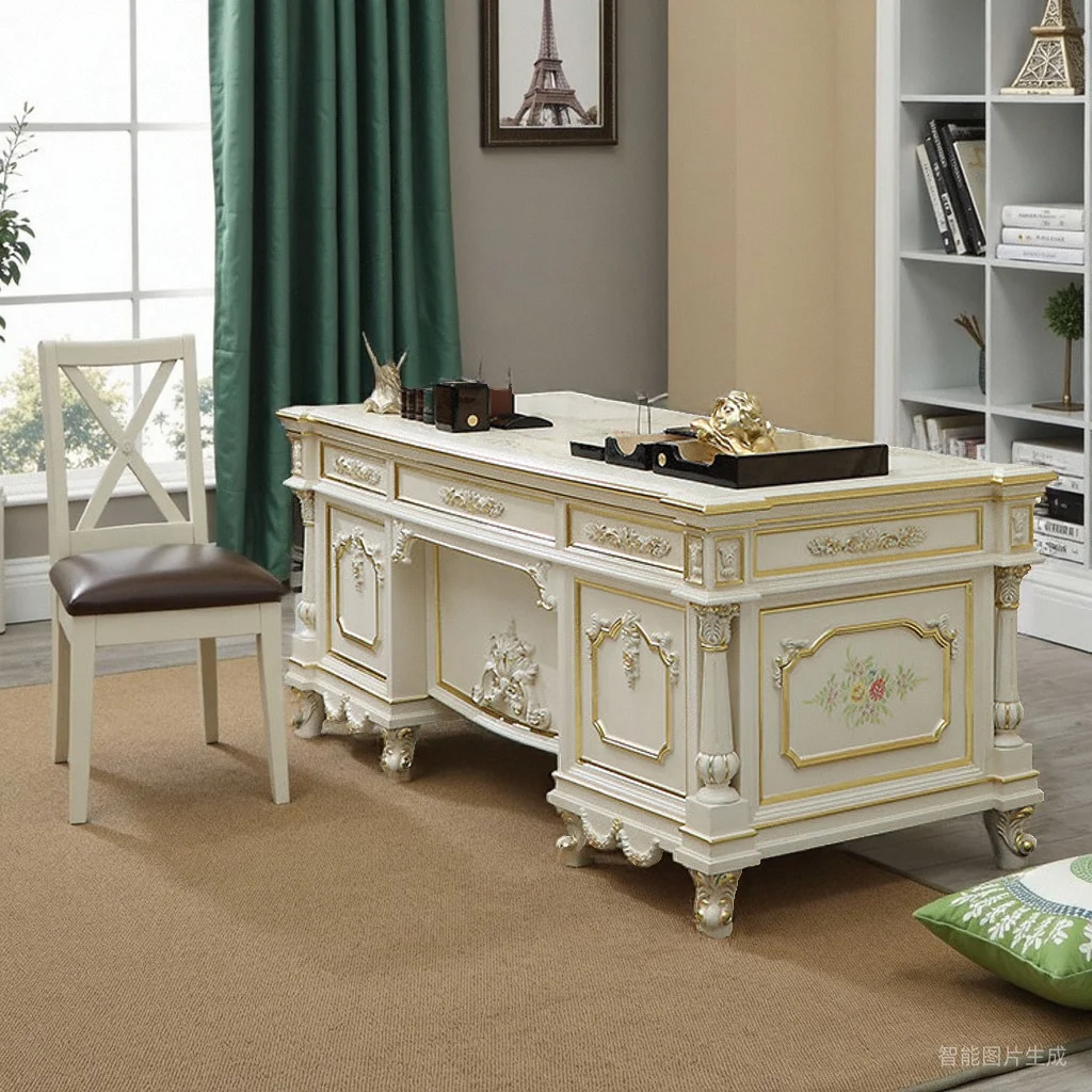 French Classical Class Desk European Court Style Boss Marble Conference Table Boss Desk Computer Desk