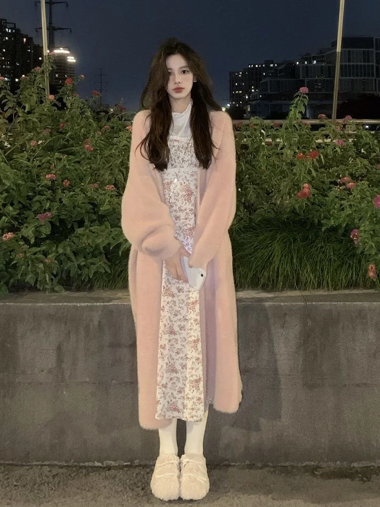 

Mid-Long Cardigans V Neck Womens Fall Slim Linen Tonal Western-Style Zipper Textured Cinch Thickened Knits Fancy Minimalist 2025