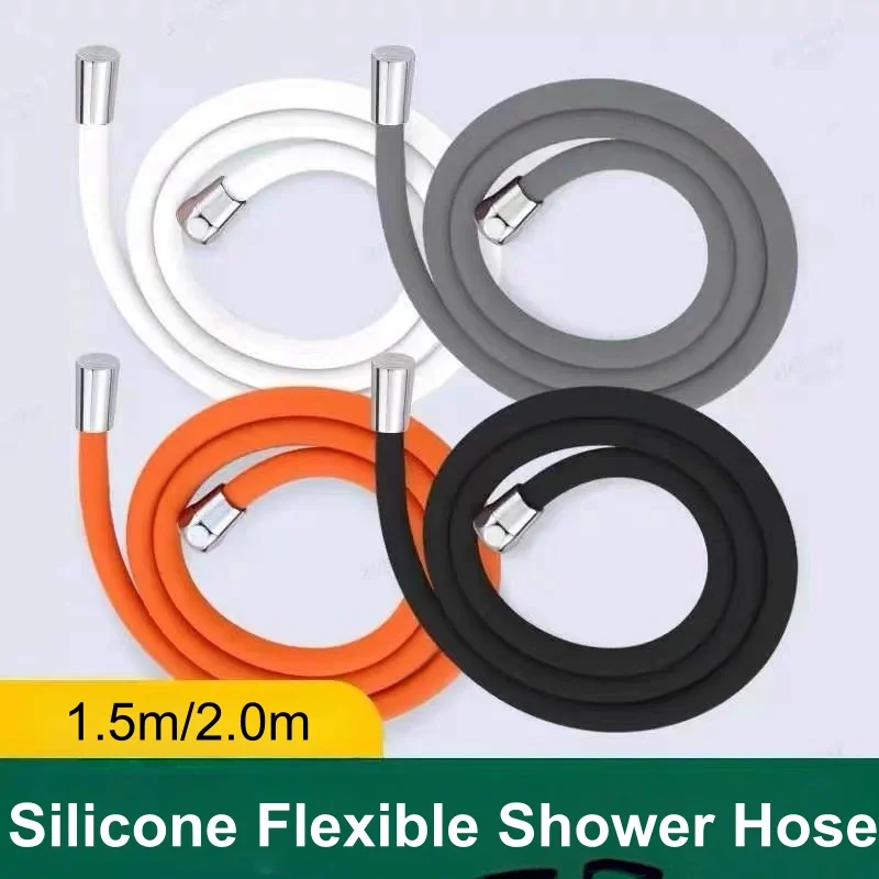 

New 1.5/2 Meters Silicone Shower Head Hose Anti-Winding High Pressure Flexible Shower Tube Extension Pipe Bathroom Accessories
