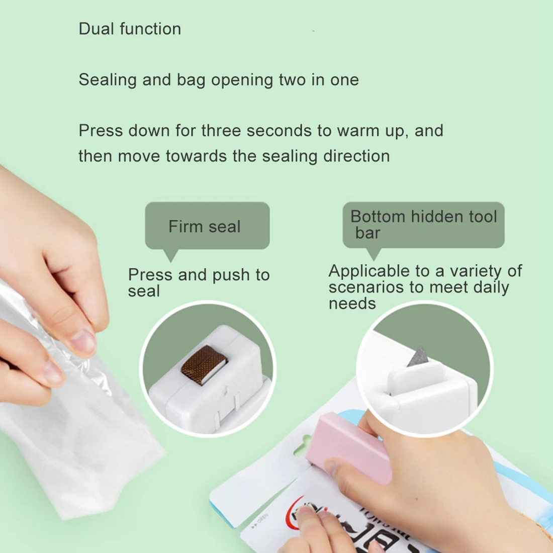 Mini Heat Sealer Household Accessories Plastic Bag Sealer for Storage in the Kitchen Food Snacks Fruits Green