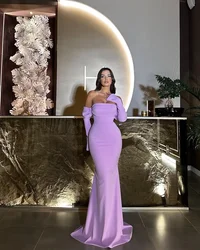 Fnoexw Elegant Purple Mermaid Evening Dress Dubai Elastic Satin Prom Dress Arabic Lace Up Back Full Sleevs Formal Party Dress