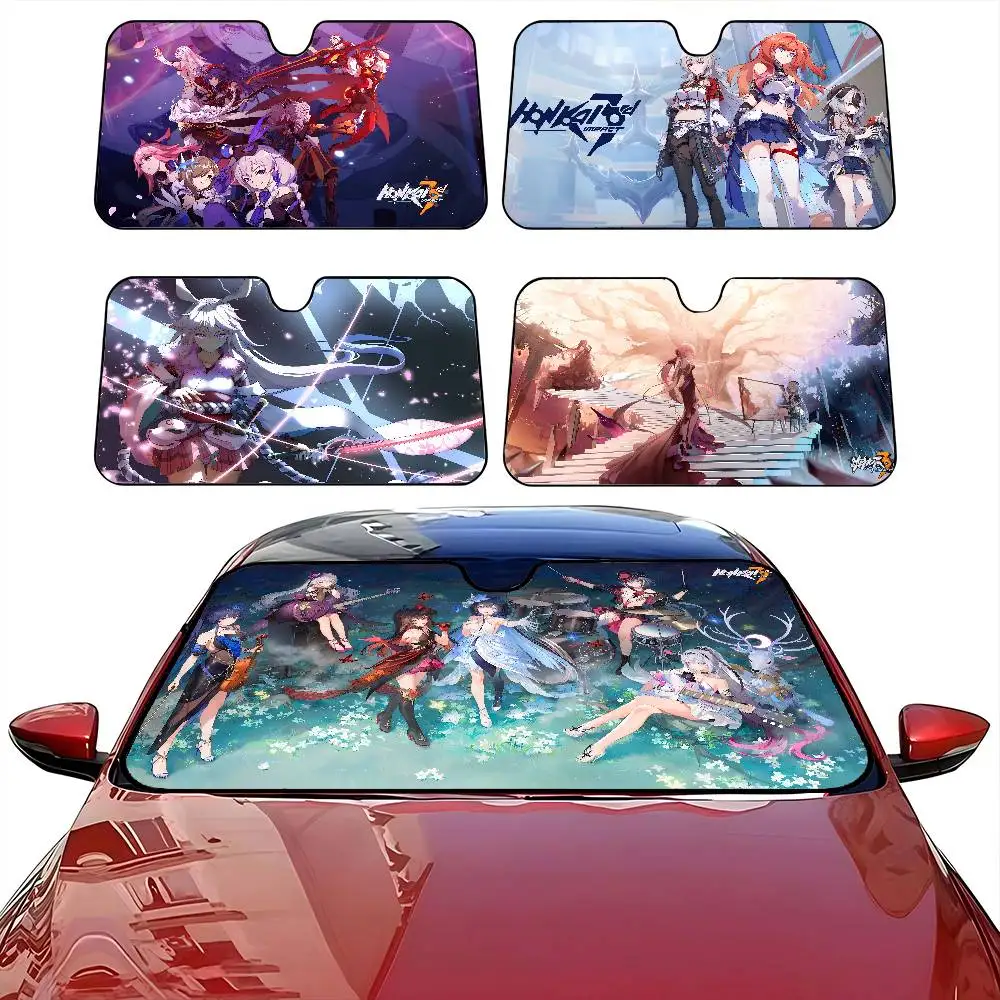 

H-Honkai I-Impact Car Windshield Sun Shade Foldable Car Front Covers Car Sunshade For Car Accessories Blocks Uv Rays