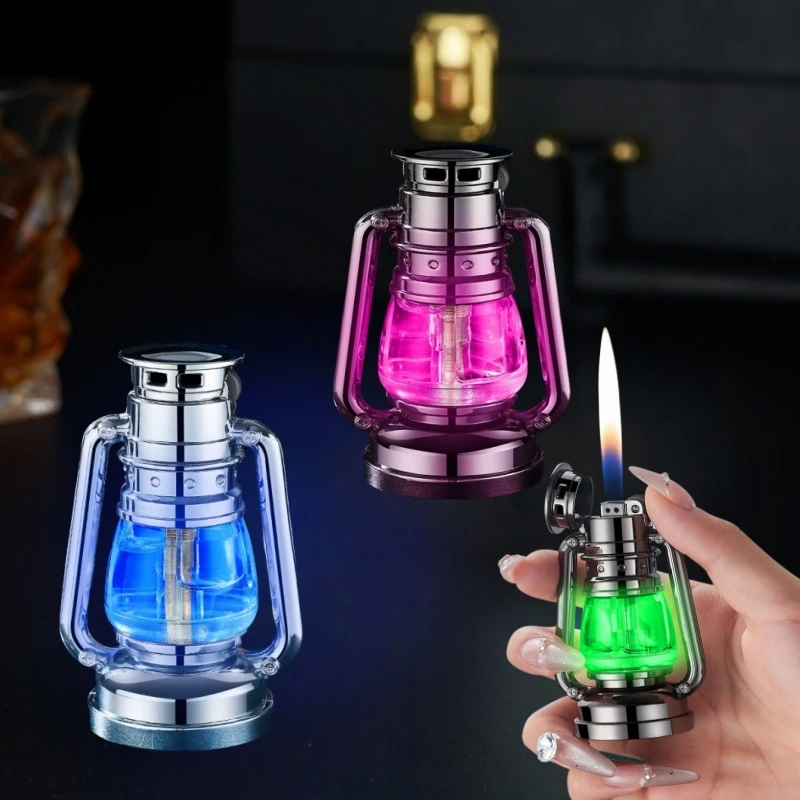 Mini Night Light Horse Light Grinding Wheel Lighter Retro Inflatable Transparent Chamber LED Color Light Lighter Smoking Gift