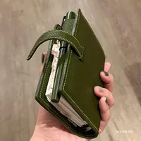 M5 Green Leather Notebooks Portable Pocket Book Loose Leaf Notebook With 60/40 Blank Inner Page Suitable For Girl Back To School