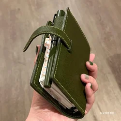 M5 Green Leather Notebooks Portable Pocket Book Loose Leaf Notebook With 60/40 Blank Inner Page Suitable For Girl Back To School