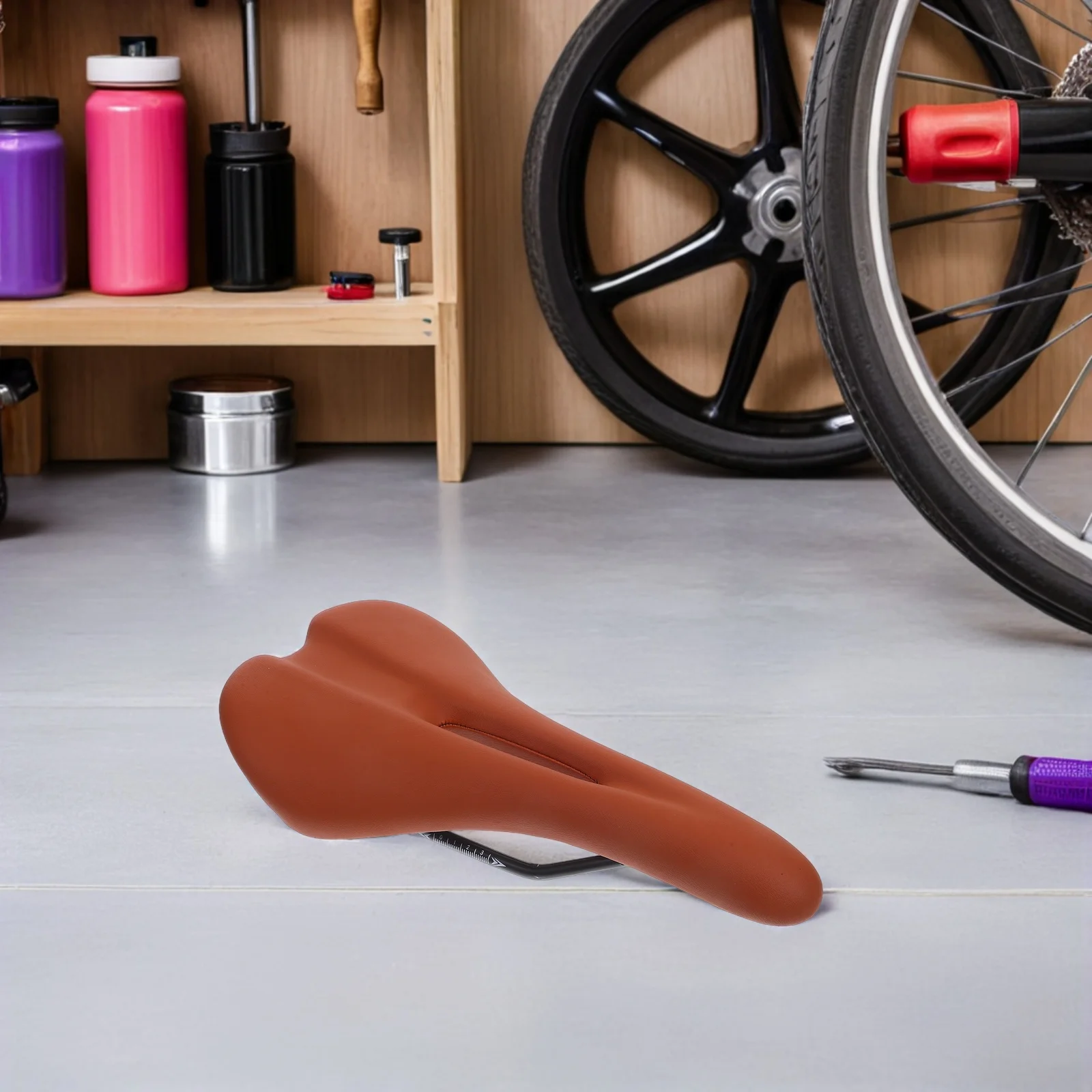 

Hollow Bike Seat Brown Comfortable Waterproof PU Saddle Shockproof Road Mountain Bike Cushion Seat Replacement for Men Gravel