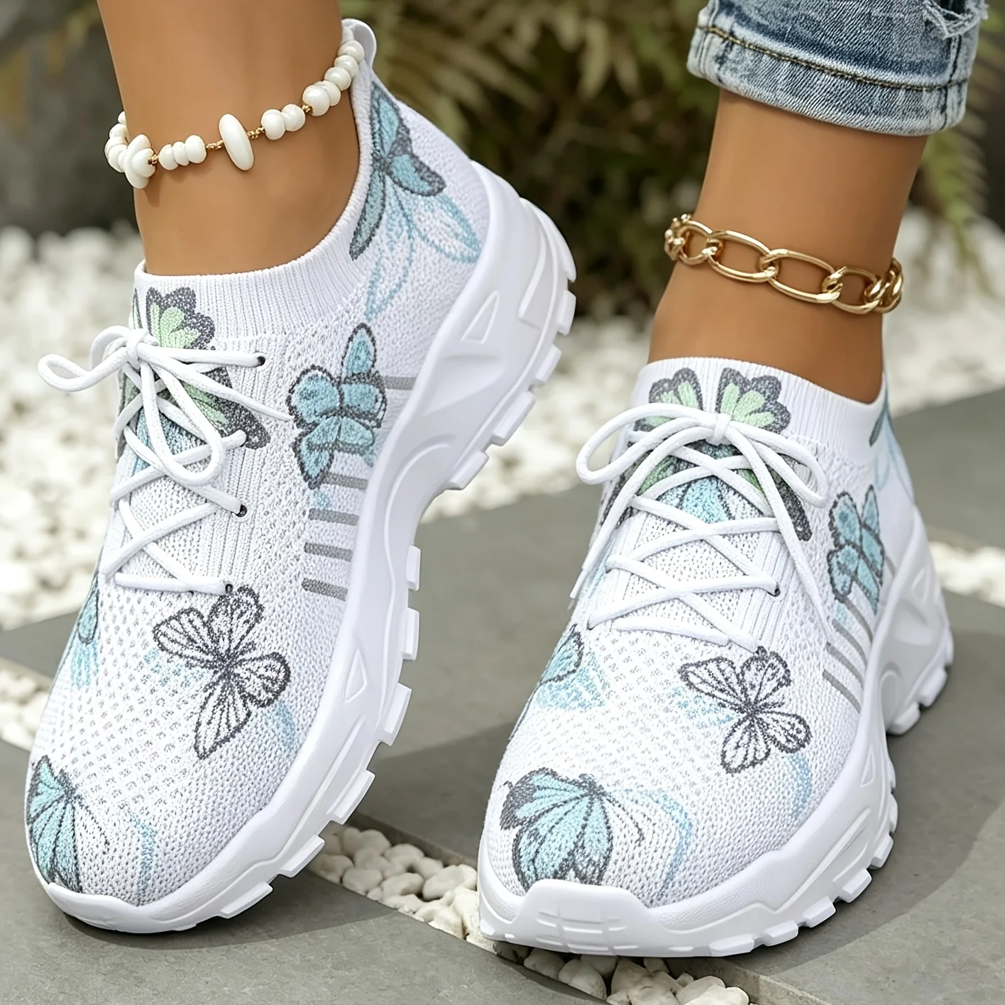 Women butterfly Mesh Sneakers Lightweight Breathable Lace Up Running Shoes Sole Platform Casual Walking Non Slip Sports Shoes