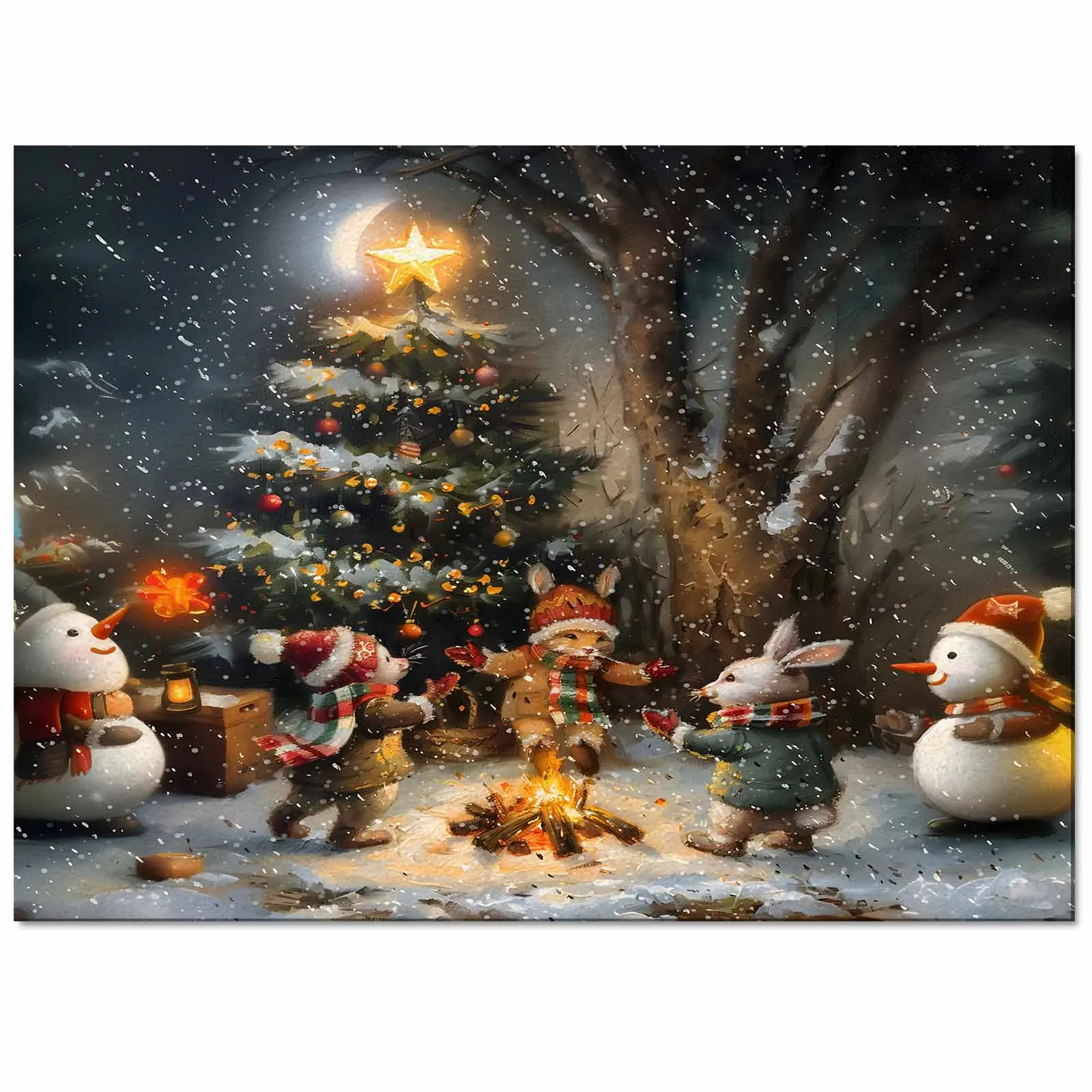 Christmas Colorful Forest Moon Bonfire Animals Living Room Floor Mat Children's Room Bedroom Bedside Carpet Kitchen Door Mat