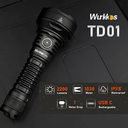 Wurkkos TD01 21700 Tactical Torch 2200LM High Power Rechargeable Flashlight IPX8 LED Torch 1039 Meters Self Defense Lighting