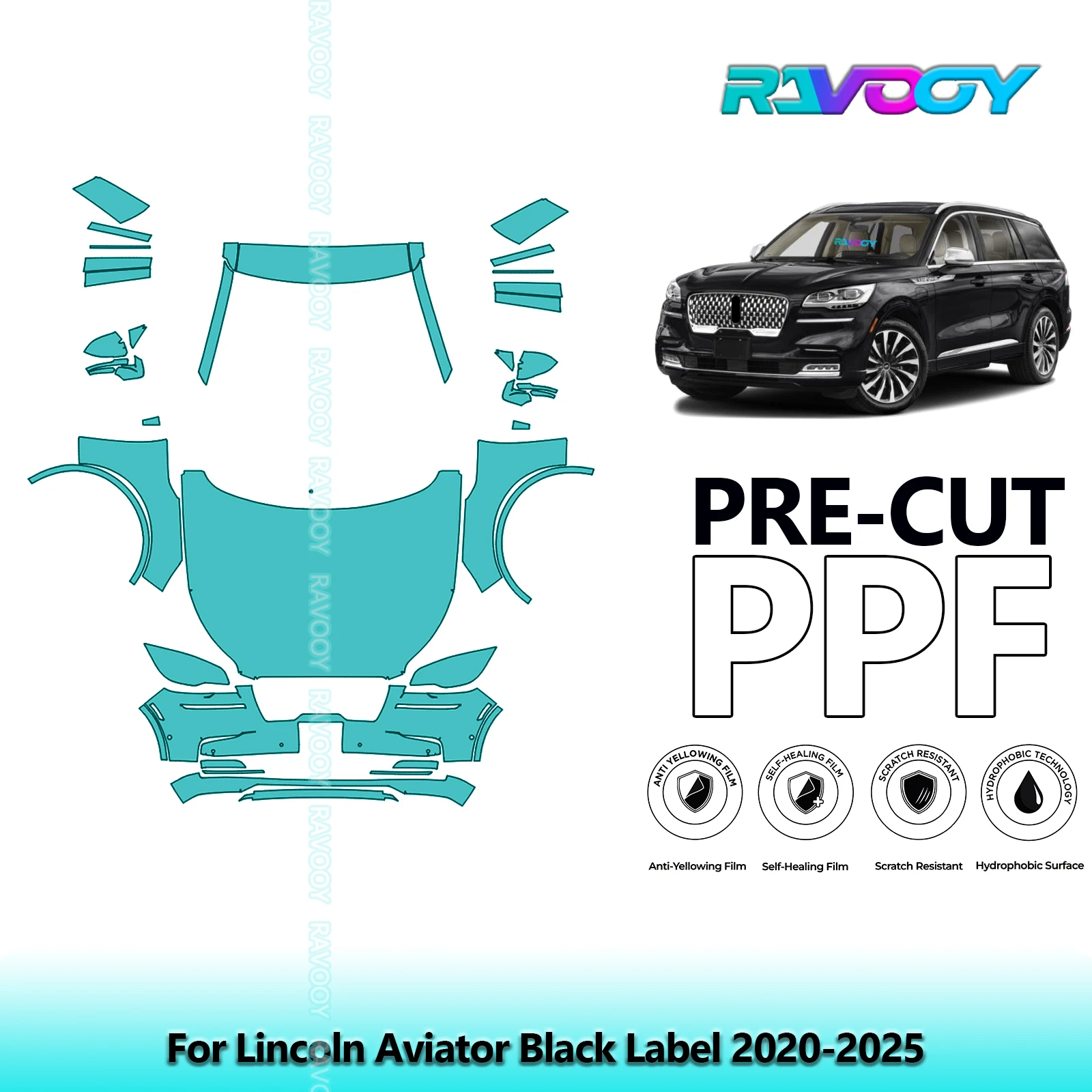 

8.5Mil Front Kit Precut Paint Protection Film PPF Clear Bra For Lincoln Aviator Black Label 2020-2025