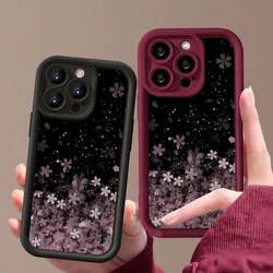 Cherry Blossom Pattern Shockproof Phone Case For iPhone 15 14 Pro Max 15 Plus 12 13 Pro 11 Candy Color Soft Silicone Cover Funda