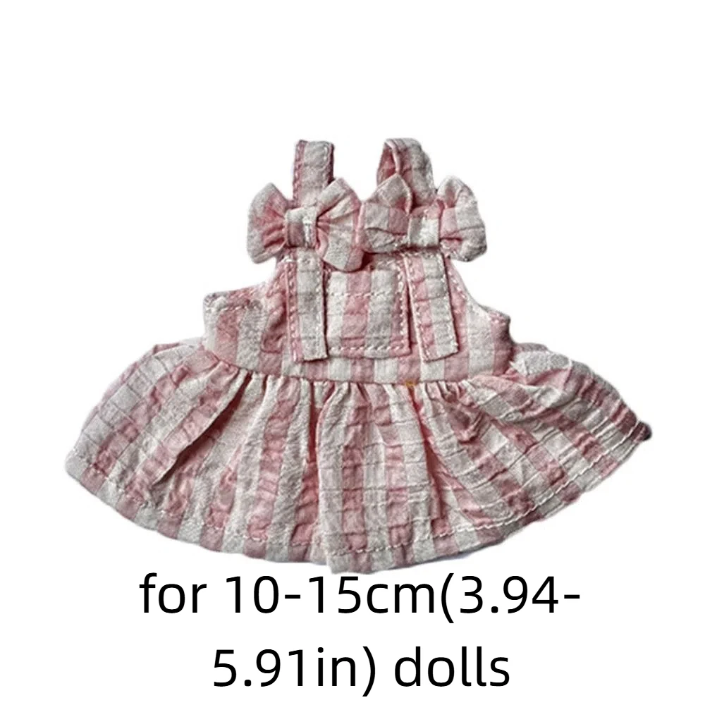 Vestido de muñeca con lazo, ropa de algodón a cuadros, falda bonita y exquisita para muñeca, Mini falda rosa para muñeca Kawaii, muñeca de algodón 10-15
