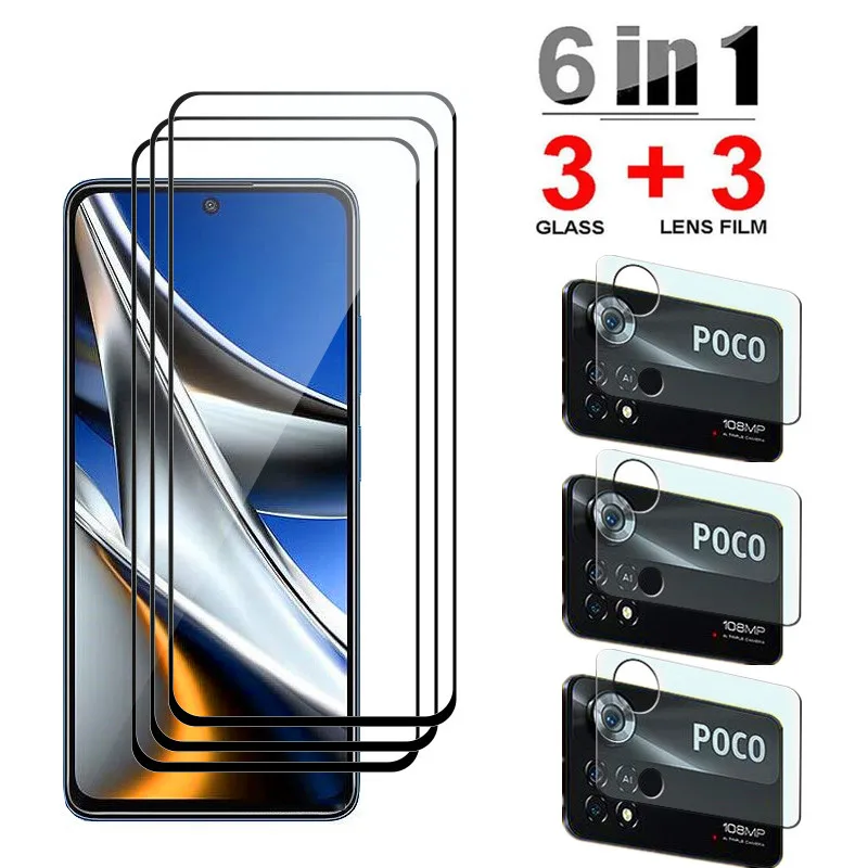 Screen Protector For Poco X4 Pro 5G Tempered Glass Front Film Anti-Scratch Black edge glass For Poco X4 Pro 5G Soft Camera film