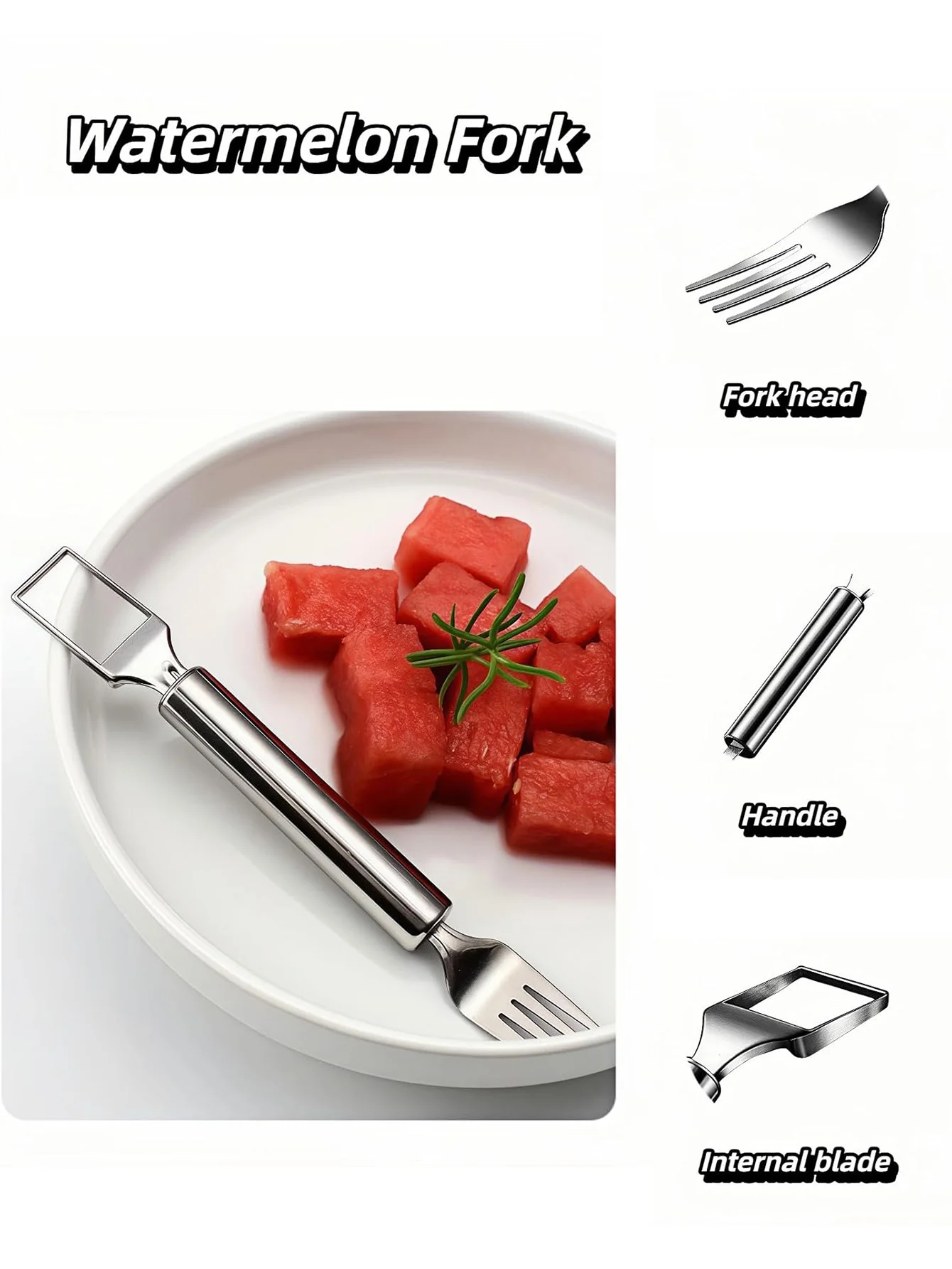 2-in-1 Stainless Steel Watermelon Slicer & Fork , Kitchen & Camping Must-Have Tool for Fruit Salad, Parties, BBQ