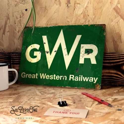 Panneau métallique Great Western Railway - GWR, aspect vintage rouillé, train à vapeur - Aluminium