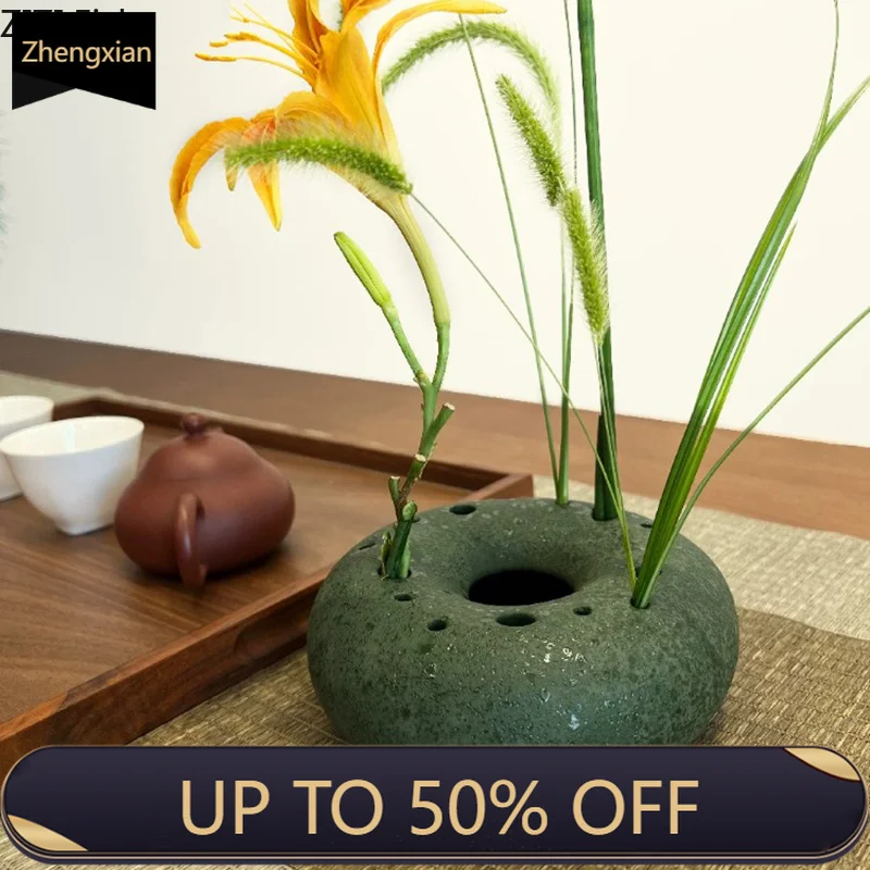 Japanese Wabi-sabi Ceramic Vase Kenzen Drying Landscape Flower Pots Table Decoration Flowers Arrangement Room Aesthetic Decor
