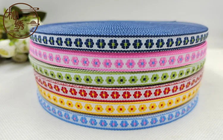 5 Yards/Lot 1CM Pastoral Flowers Jacquard Floral Ribbon Pattern For Curtain And Clothing Accessory