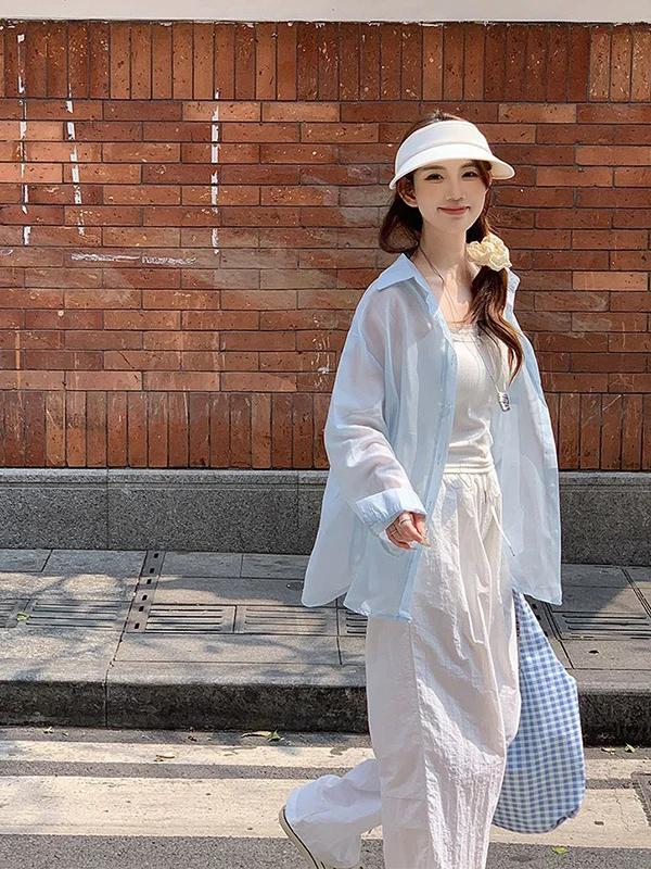 

plus Size Summer Casual Lazy Sle Open Cardigan Women's Korean Version Long Sve irt Sun Protection Loose Fit irt