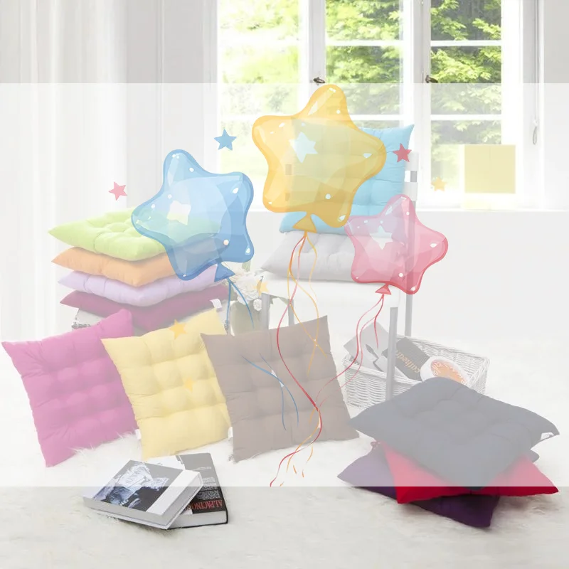 Soft Thick Padded Square Seat Cushion With Cute Cartoon Prints Fixed Ties For Home Office Indoor Outdoor Use