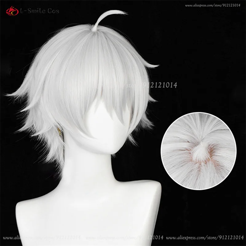 Seishiro Nagi Anime Cosplay Wig, Cabelo Branco Prateado, Resistente ao Calor, Perucas em estoque, Boné, 30cm