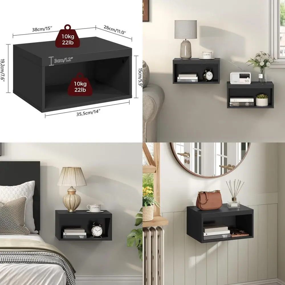 

Набор из 2 современных настенных прикроватных тумбочек, подвесные прикроватные столики с открытыми полками для гостиной, черные