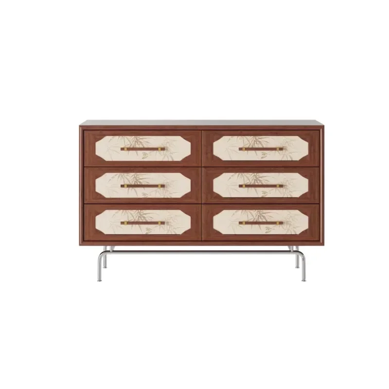 Medieval American solid wood bamboo leaf bucket cabinet, living room bedroom art style locker, movable