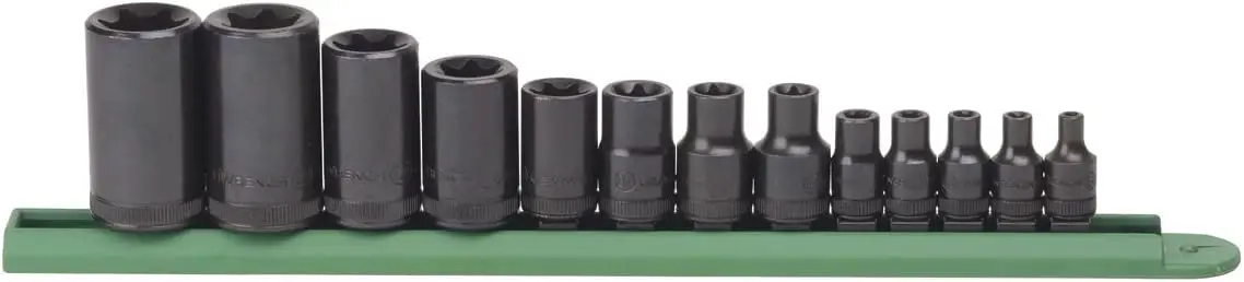 

External Torx Socket Set, 13 Pc 1/4" 3/8" 1/2" Drive, Black Oxide Corrosion Resistant, Heat Treated Durable Sockets