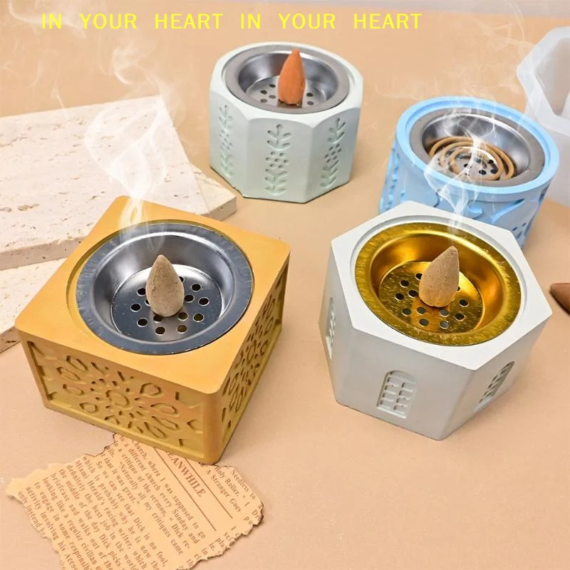 【X】DIY Arabic Style Polygon Incense Burner Silicone Mold Concrete  Candle Cup Molds