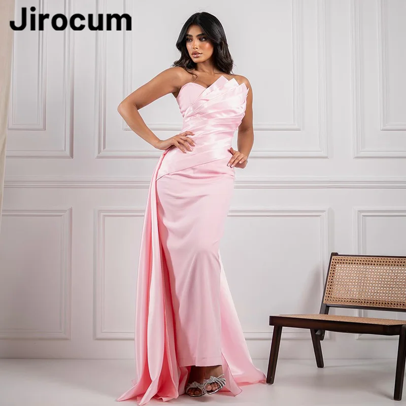 Jirocum Elegant Pink Mermaid Prom Gowns Women's Tiered Pleated Party Evening Dress Ankle Length Saudi Formal Occasion Gown 2024