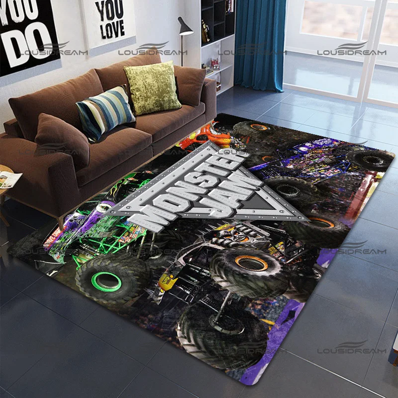 Alfombra cuadrada de franela con estampado de Monster Truck, tapete decorativo moderno para el hogar, sala de estar y dormitorio