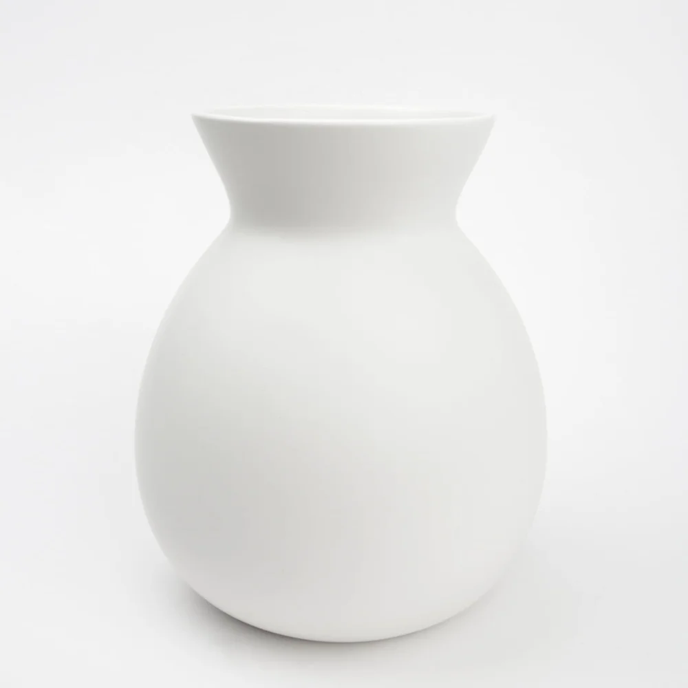 Solid White Ceramic Vase 8 Inch Round Minimalist Flower Holder for Home Decor Indoor Use