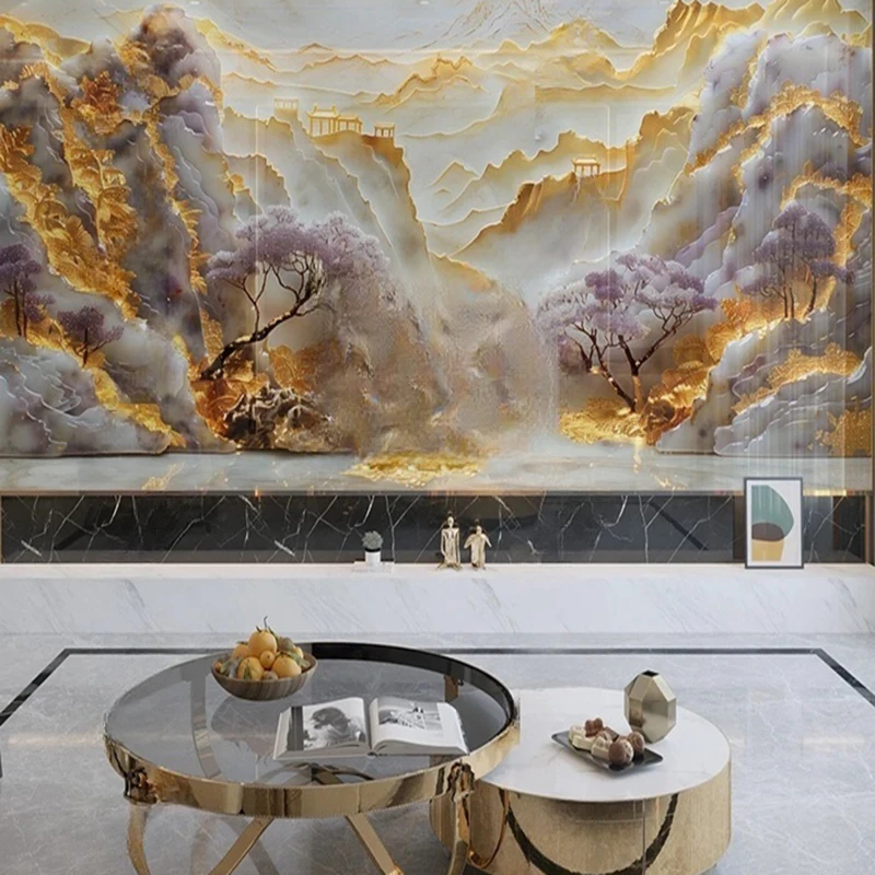 Light luxury abstract jade landscape loft grand and high-end TV sofa mural luxurious home decoration bedroom background wall