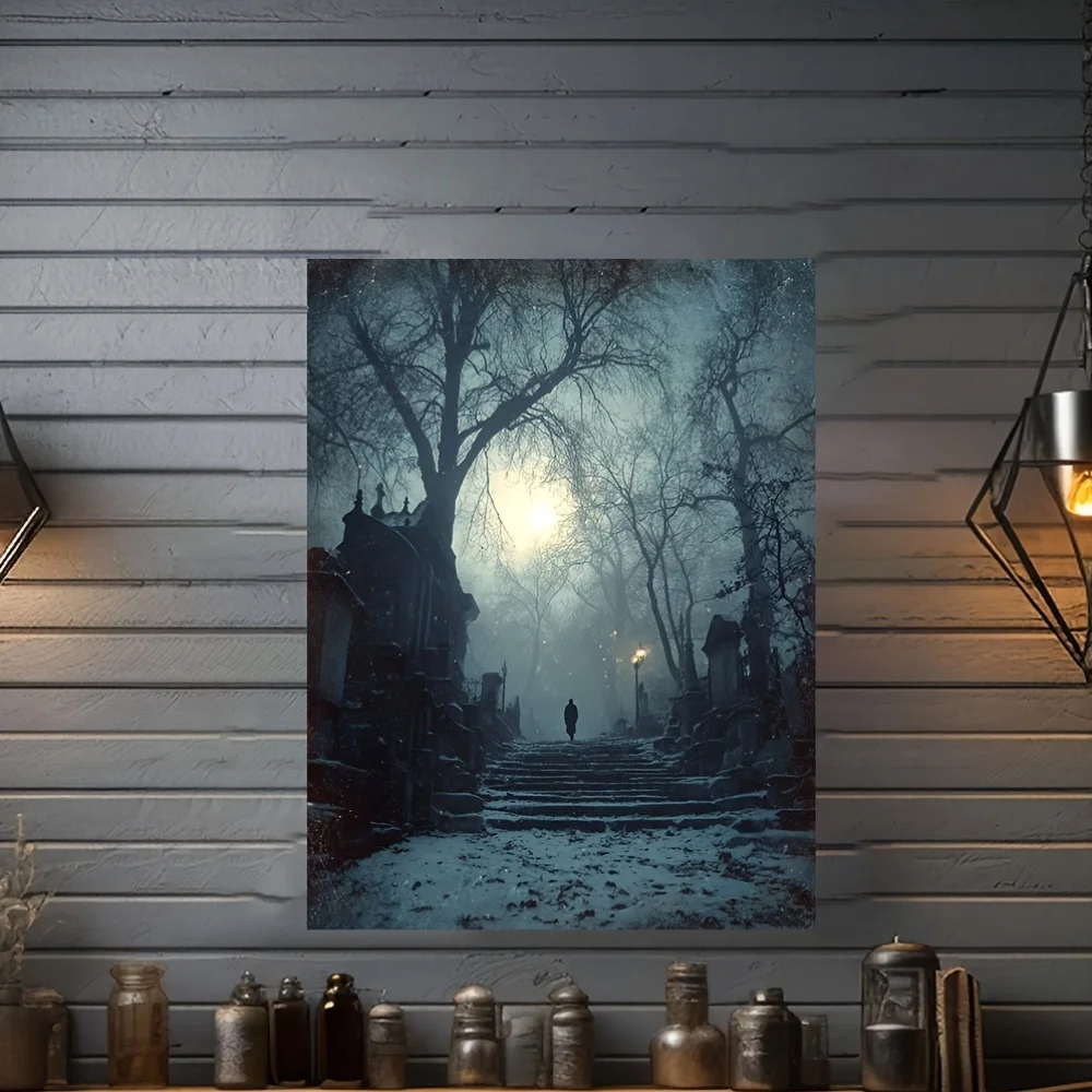 2D Flat, 2D Flat, 2D Flat 1pc, Unframed Canvas Painting,, Victorian Ghost Shadow, Dark Aesthetic Wall Decoration, Creepy Maca