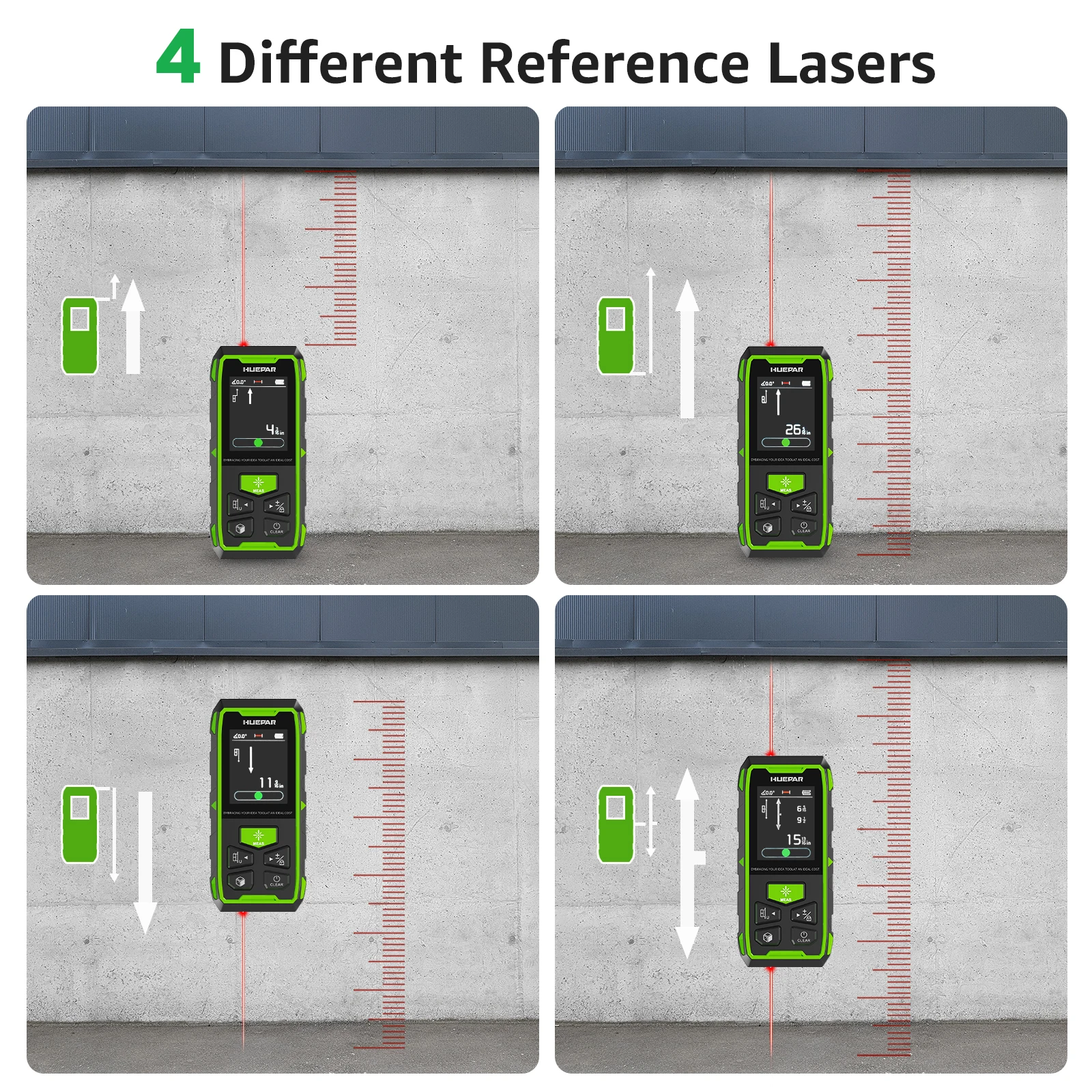 Imagem -04 - Huepar-telêmetro Duplo a Laser Medidor Laser Vermelho Ferramenta de Medição de Distância de Alta Precisão com Display Lcd e Usb 60m 120m 100m 200m