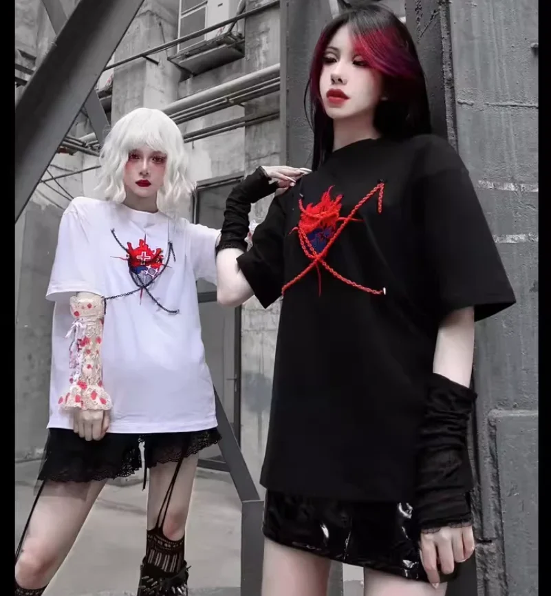 IMU Sales! Blood Supply Limited Clothes Loose Short-sleeved T-shirt with Arm Sleeve Summer Gothic Punk Girls Tee Shirt Women